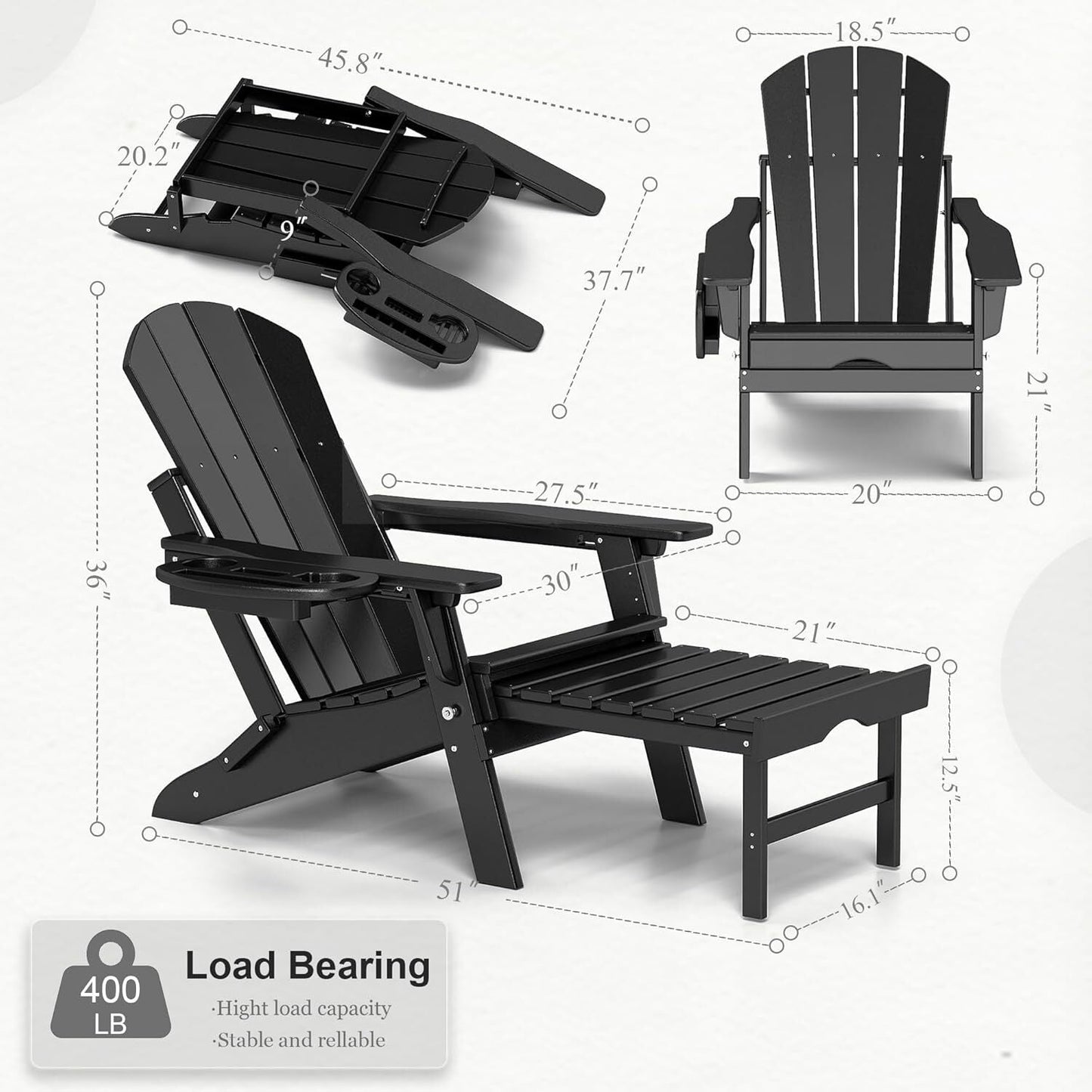 Chaise Adirondack réglable avec repose-pieds rétractable