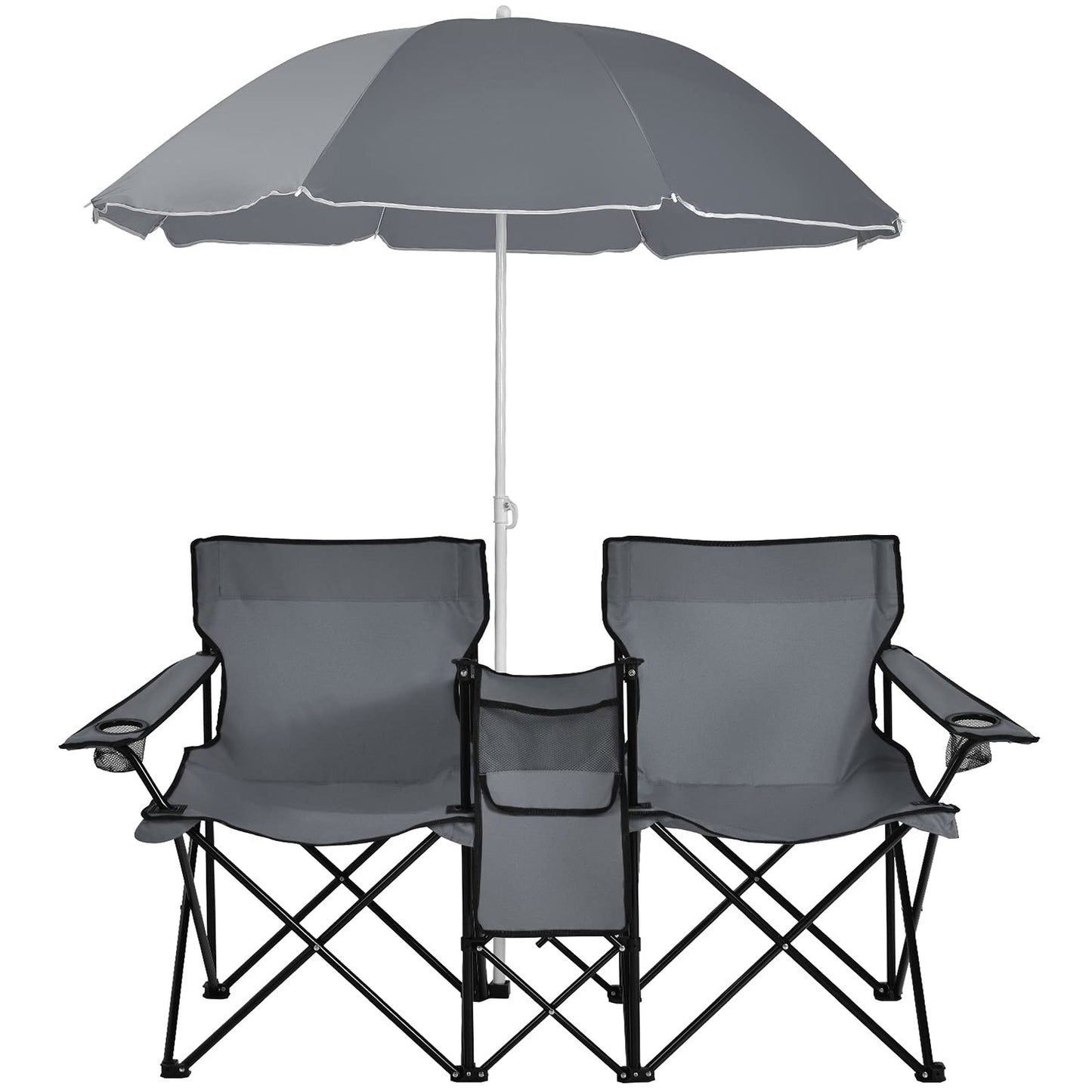 Chaise de camping double Goplus avec parasol et petite table 🪑