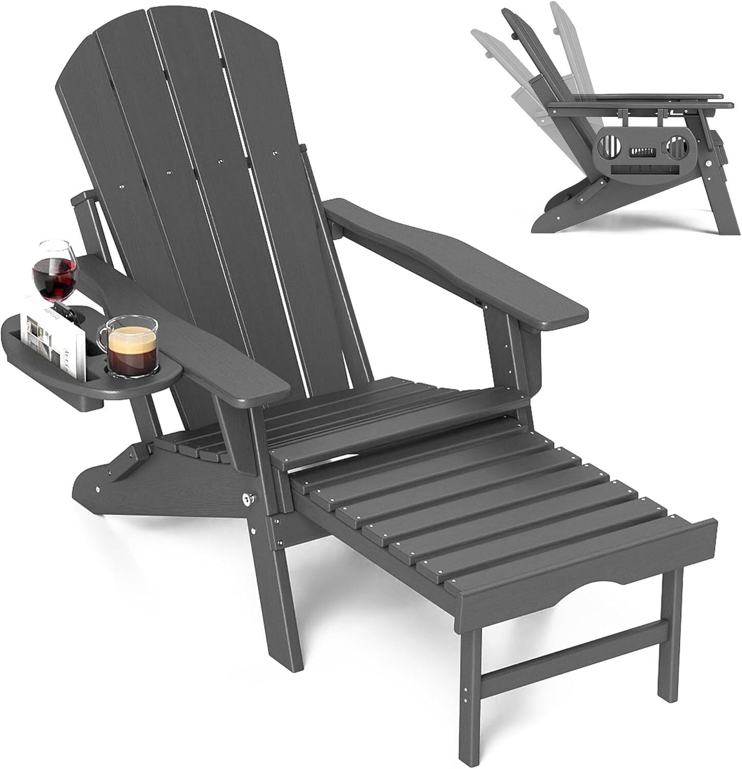 Chaise Adirondack réglable avec repose-pieds rétractable