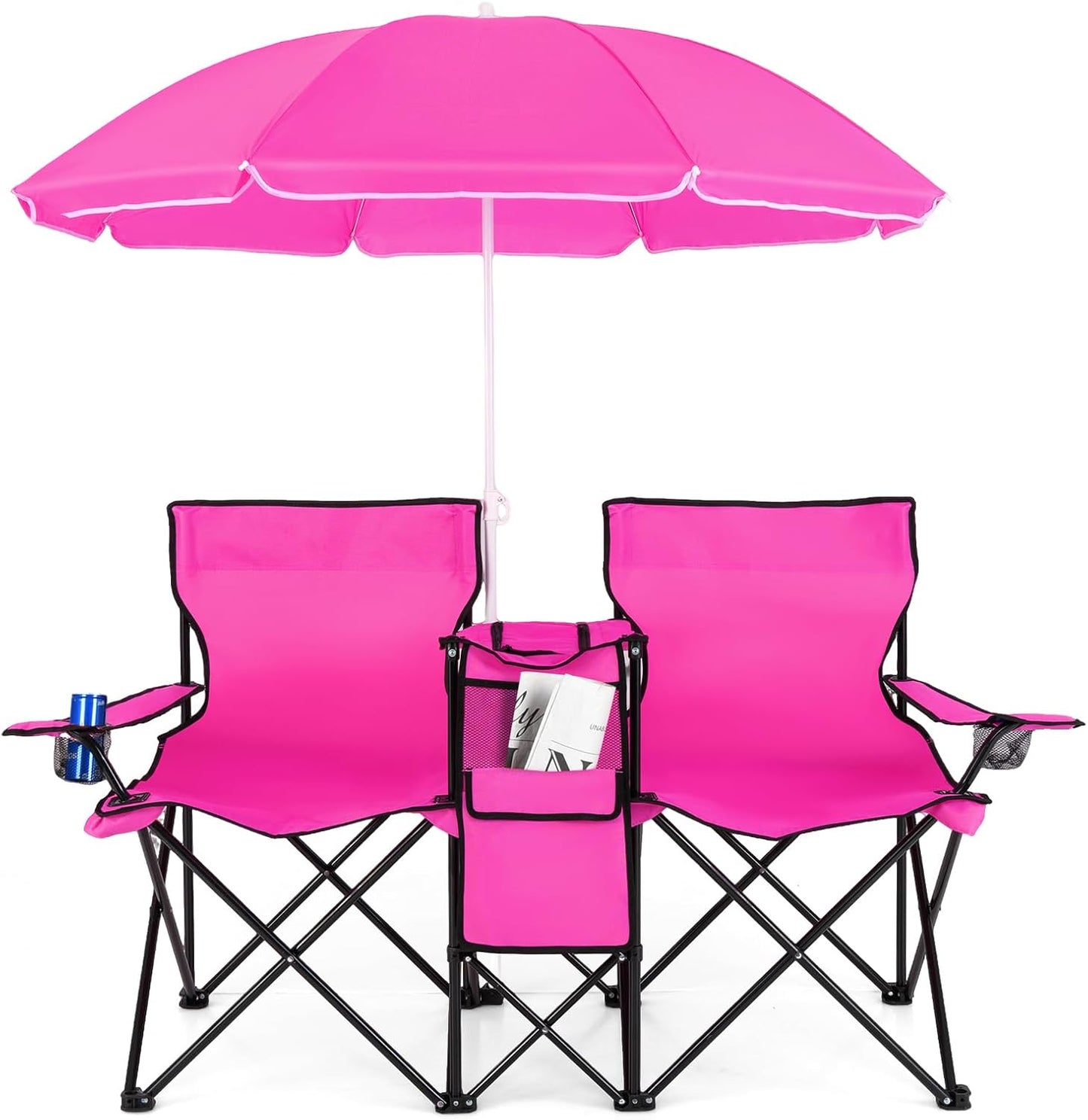 Chaise de camping double Goplus avec parasol et petite table 🪑
