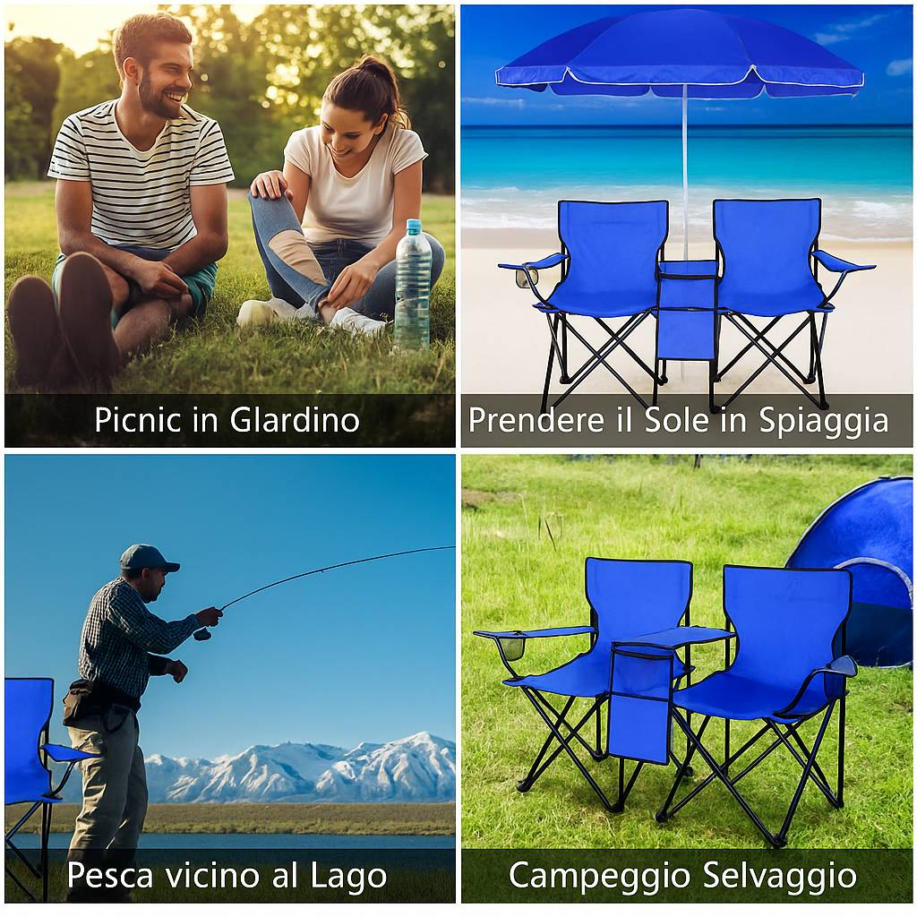 Chaise de camping double Goplus avec parasol et petite table 🪑