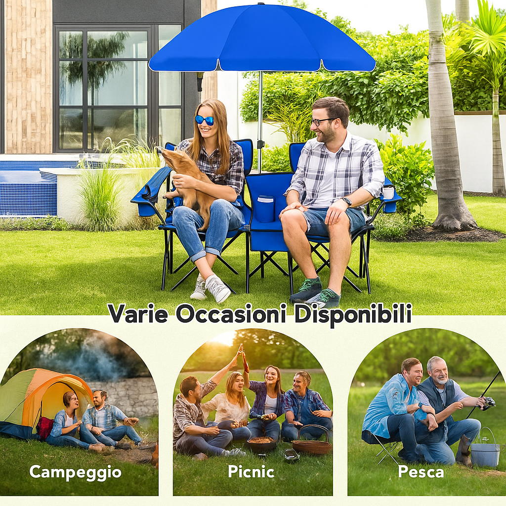 Chaise de camping double Goplus avec parasol et petite table 🪑