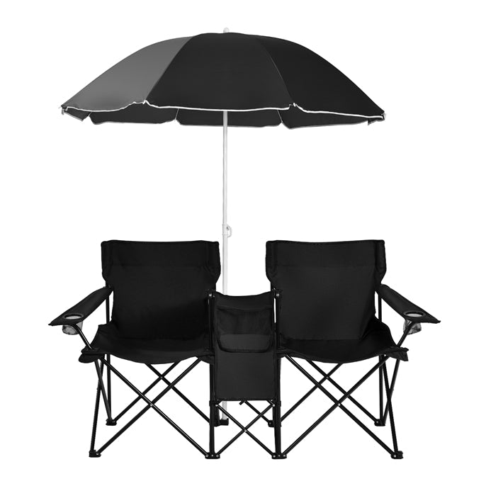 Chaise de camping double Goplus avec parasol et petite table 🪑