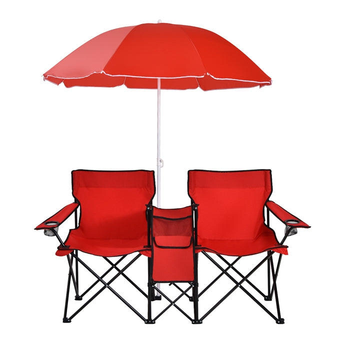 Chaise de camping double Goplus avec parasol et petite table 🪑