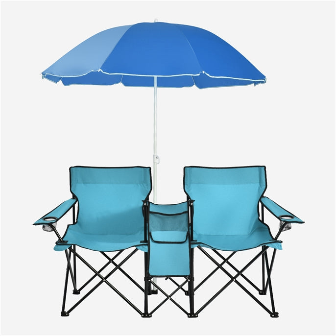 Chaise de camping double Goplus avec parasol et petite table 🪑