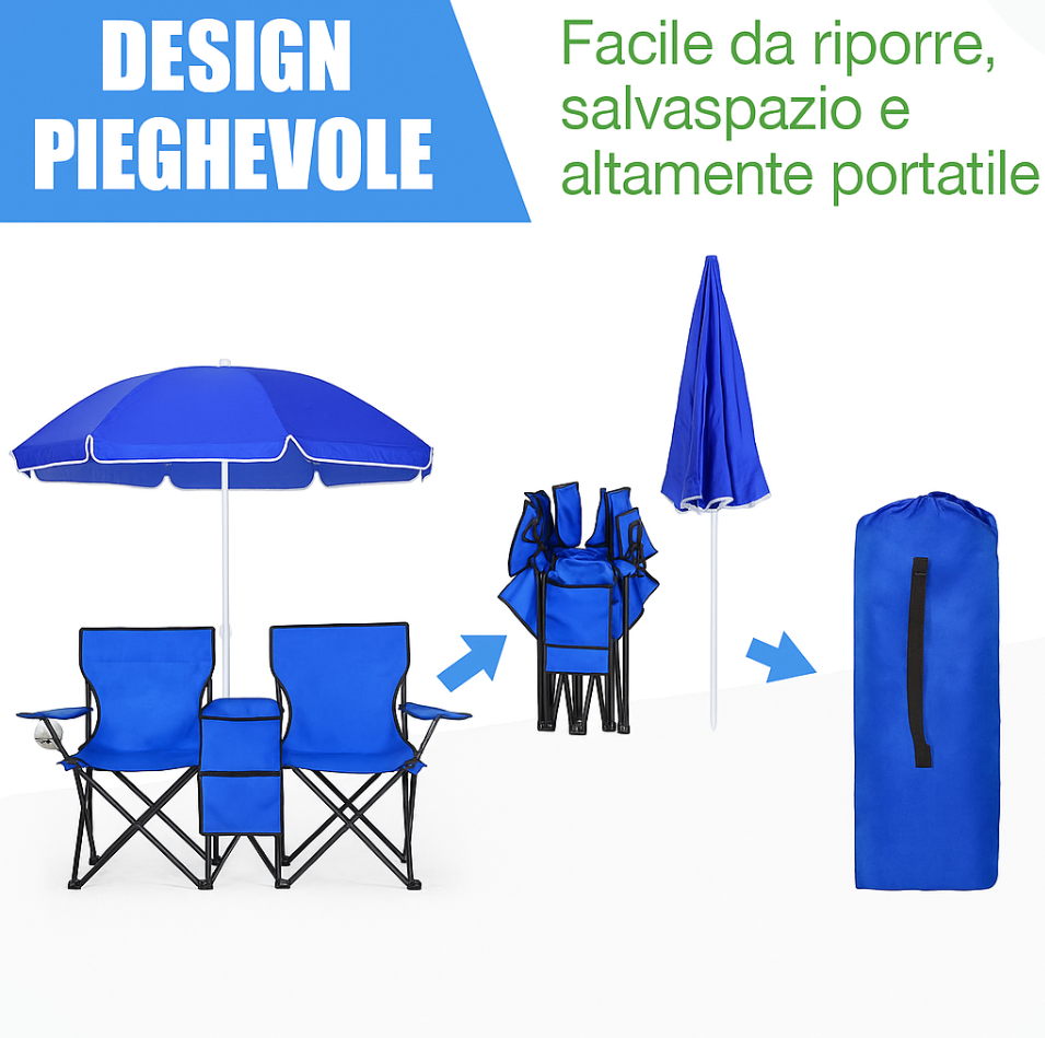 Chaise de camping double Goplus avec parasol et petite table 🪑