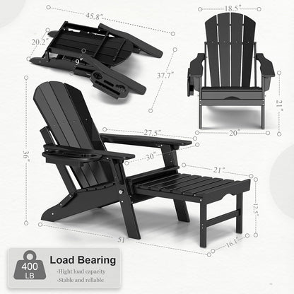 Chaise Adirondack réglable avec repose-pieds rétractable