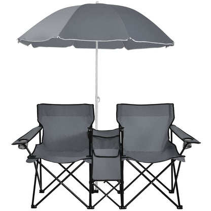 Chaise de camping double Goplus avec parasol et petite table 🪑