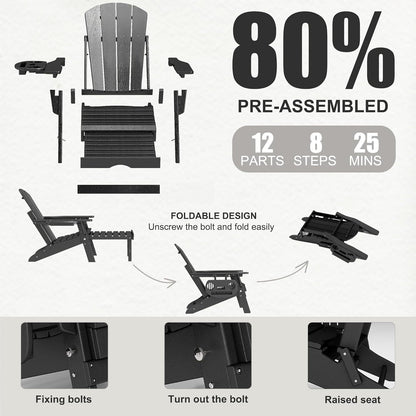 Chaise Adirondack réglable avec repose-pieds rétractable