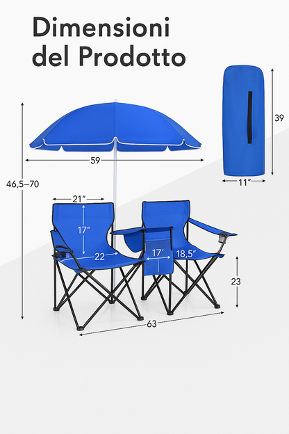 Chaise de camping double Goplus avec parasol et petite table 🪑